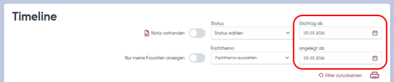 Screenshot Filterung auf der Timeline